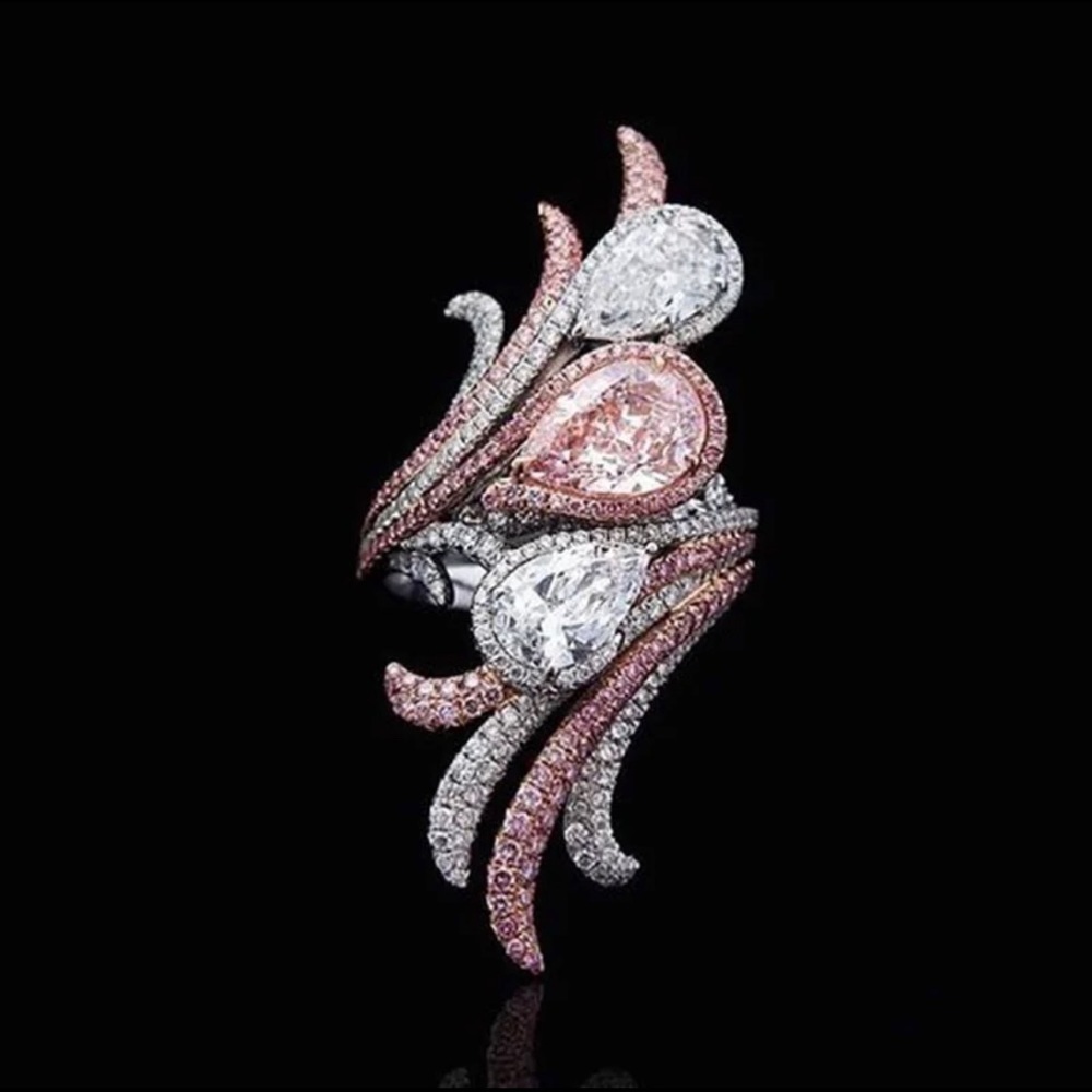 Pink & Silver abstract statement ring - Picture 2 of 5